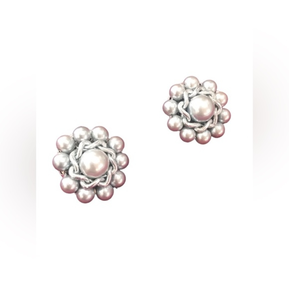 Vintage Cluster Earrings Faux Pearl Mint Green